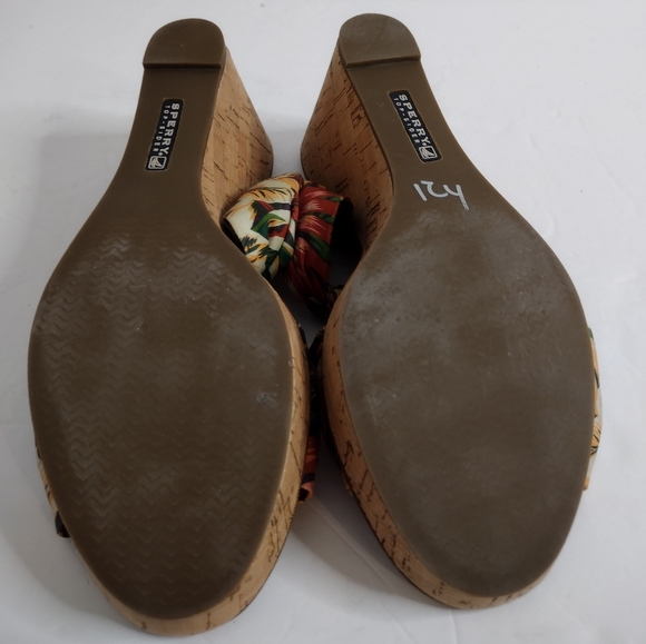 Sperry Cork Wedge Sandals Top Sider Tropical Paradise Size 8 New - Picture 6 of 7